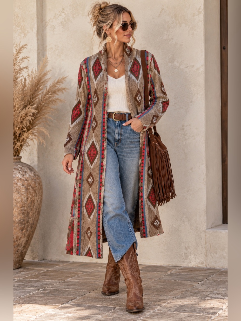 Southwestern Aztec Long Duster Cardigan women’s S/M